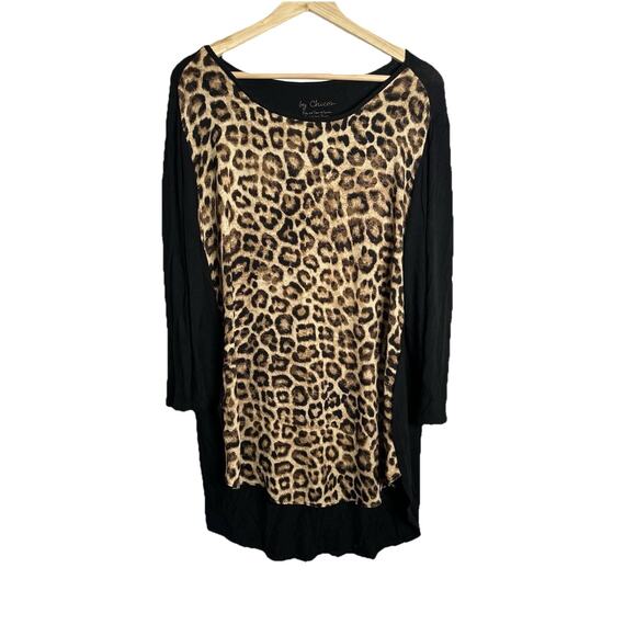 Chicos Tunic Top Womens Sz 2 Mixed Media Animal Print Slinky Travel Comfortable - Picture 1 of 7